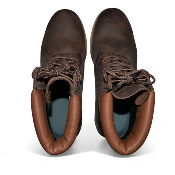 Timberland Mens 6" Nubuck Boots Size 7.5 Distressed Brown Leather Bronze Eyelets - Picture 9 of 11